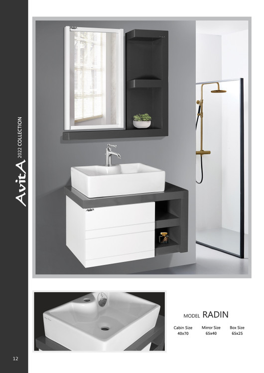 فول ست روشویی و کابین و آینه باکس آویتا مدل رادین سفید طوسی Avita Radin