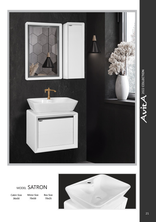 فول ست روشویی و کابین و آینه باکس آویتا مدل ساترون سفید طوسی Avita Satron